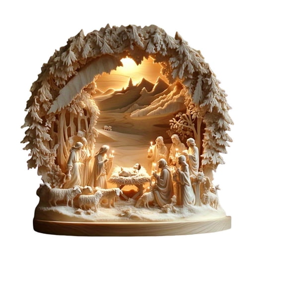 JHyouerji Acrylic Ornament LED Lighted Jesus Birth Figurine Desktop Decoration for Home Holiday Decor