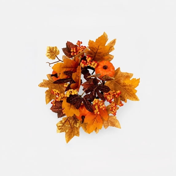 JHyouerji Artificial Maple Leaf Candle Ring Wreath 10 Inch Adjustable Mini Wreath for Candlestick Lantern Vase Halloween Thanksgiving Table Mantel Centerpiece Decor