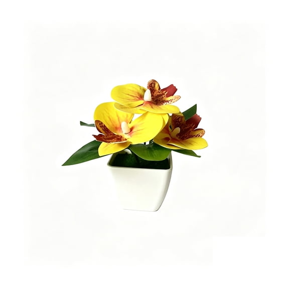 JHyouerji Artificial Potted Phalaenopsis Orchid Fake Flower Mini Potted Plant 4x2 Inch for Wedding Living Room Bedroom Table Decor
