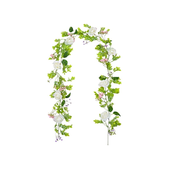 JHyouerji Artificial Rose Vine Fake Flower Pink Garland Fake Silk Rose Hanging Vine for Wedding Party Background Arch Garden Background Decoration