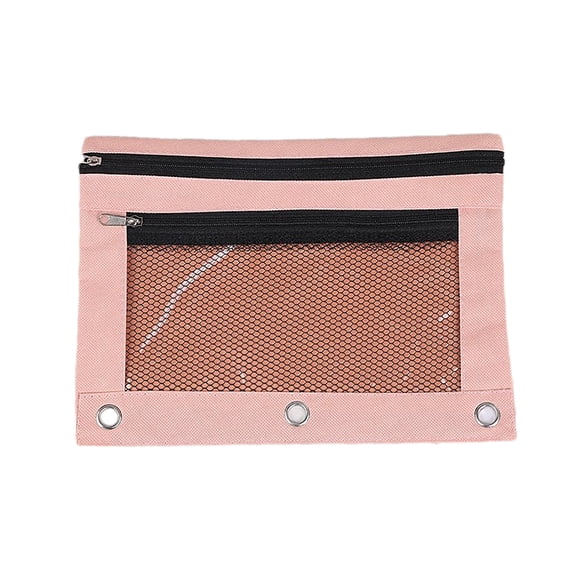 JHyouerji B5 3 Hole Canvas Pencil Pouch 10x7 Inch,Two Zipper Compartments Clear Window Detachable Binder Storage Bag for Office Document Stationery