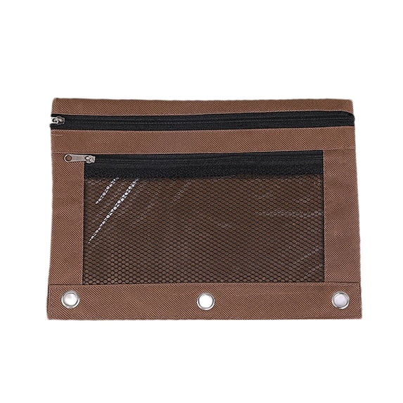JHyouerji B5 3 Hole Canvas Pencil Pouch 10x7 Inch,Two Zipper Compartments Clear Window Detachable Binder Storage Bag for Office Document Stationery