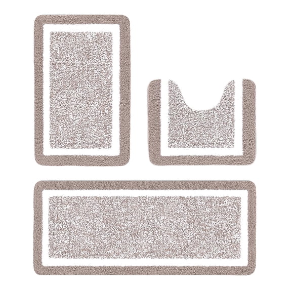 JHyouerji Bathroom Rugs Set 3 Piece Brown Non Slip Washable Plush Absorbent Bath Mat Shower Rug Runner Quick Dry,Super Soft U Shaped Toilet Mats Floor Carpet