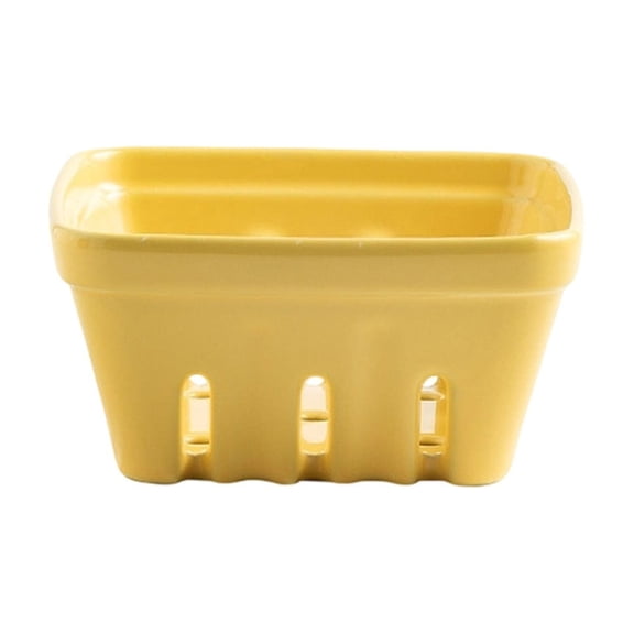 JHyouerji Ceramic Berry Fruit Colander Basket with Drainage Hole Kitchen Storage Bowl Yellow for Strawberry Blueberry Snack Decor