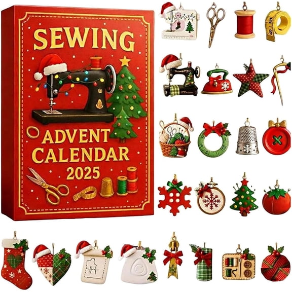 JHyouerji Christmas 24 Day Sewing Advent Countdown Calendar 2D Acrylic Mini Ornament Daily Craft Supplies for DIY Sewing Table Craft Room Indoor