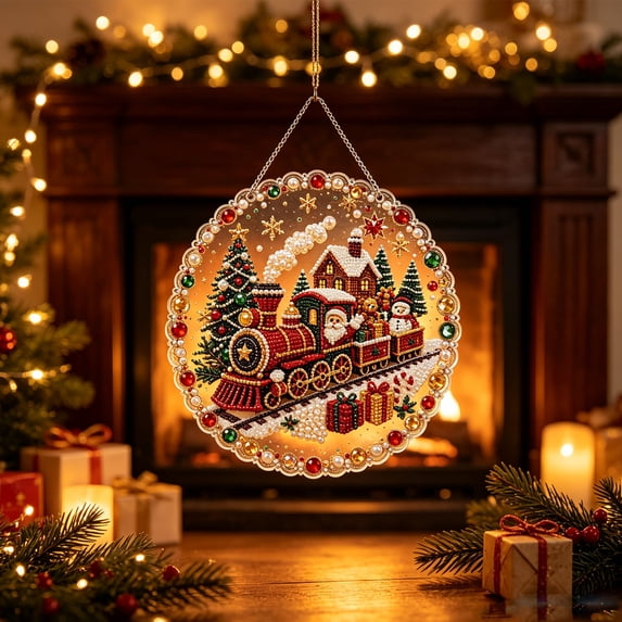 JHyouerji Christmas 3D Bead DIY Painting Ornament Complete Craft Kit Hanging Wall Window Decor Beginner Friendly Handmade Festival Holiday Accessory