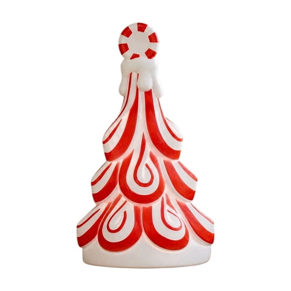 JHyouerji Christmas Figurine 8x5in Peppermint Candy Swirl Tree Resin Tabletop Statue for Mantel Shelf Entry Desk Porch Decor