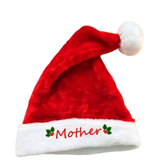 JHyouerji Christmas Santa Hat Embroidered Holly Plush Xmas Holiday Party Hat for Adults Family Festive Costume Photo Props Winter New Year Decor