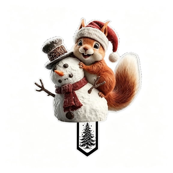 JHyouerji Christmas Squirrel Garden Stake Sign,8x6 in Acrylic Courtyard Insert Decor for Flower Pot Yard Lawn Holiday Outdoor Winter Decoration