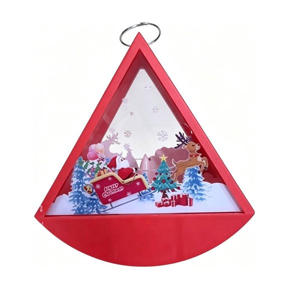JHyouerji Christmas Triangle Swing Lantern Red LED Lighted Ornament Battery Operated Paper Cut Hanging and Tabletop Decor for Xmas Mantel Window Holiday Party