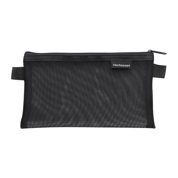 JHyouerji Clear Nylon Mesh Zipper Pencil Case 8x5 Inch,Black Transparent Portable Stationery Storage Bag for Office Travel Cosmetic Organizer
