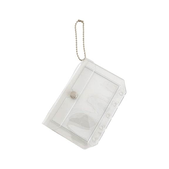 JHyouerji Clear PVC M5 Binder Card Holder 5x3 Inch,Clear Mini Snap Closure ID Card Pouch with Bead Chain,Lightweight Double Slot Card Organizer for Office Daily Travel