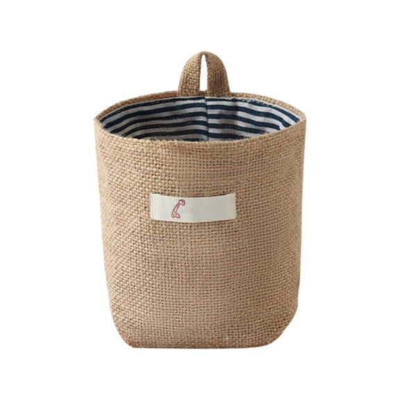 JHyouerji Cotton Linen Hanging Storage Basket,5×5 Inch Washable Wall Mounted Organizer Bag,Multicolor Double Layered Pouch for Kitchen Bathroom Home