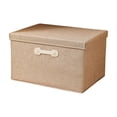 thumbnail image 1 of JHyouerji Cotton Linen Storage Box with Lid,16x12x10 Inch Yellow Foldable Stackable Bin with Handles,Waterproof Large Capacity Organizer for Bedroom Closet Dorm, 1 of 7