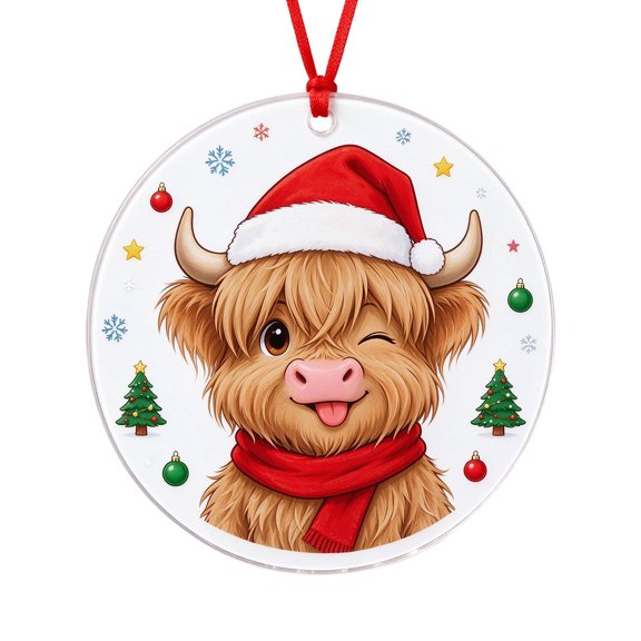 JHyouerji Cow Christmas Ornament,3in 2D Acrylic Hanging Pendant,Farm Animal Xmas Tree Decoration for Holiday Home Window Wreath Mantel Fireplace Party Gift