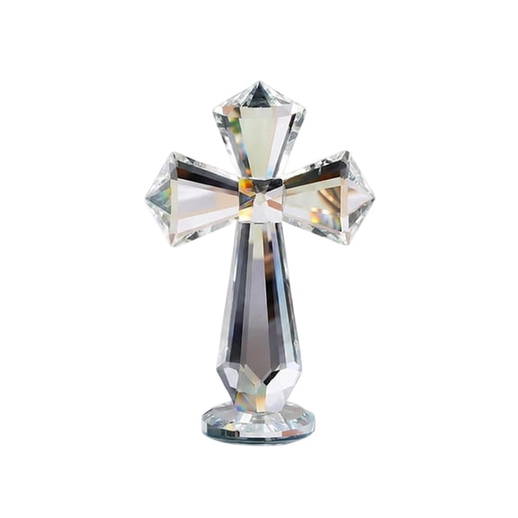 JHyouerji Crystal Standing Cross Figurine 6x4x2in Religious Christian Tabletop Decor, Faith Ornament for Men Women