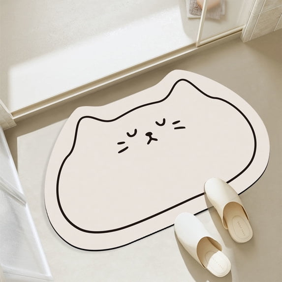 JHyouerji Cute Kitten Pattern Diatomite Mat Non Slip Fast Drying Easy Clean Polyester Floor Mat 16x24 Inch White for Bathroom Kitchen Home Decor
