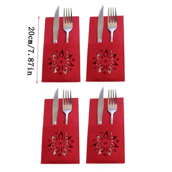 JHyouerji Cutlery Sleeves 4 Pack for Christmas Table Setting Reusable Knife Fork Cover for Holiday Party