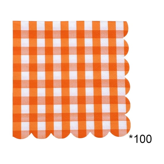 JHyouerji Disposable Paper Napkins Thick Absorbent Check Pattern Party Table Tissue Orange for BBQ Birthday Picnic Casual Gathering