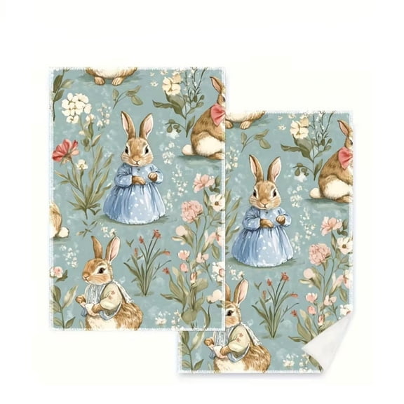 JHyouerji Easter Kitchen Towels, Easter Towels Set of 2,Hand Towels for Bathroom Kitchen with Bunny Eggs Holiday Spring Housewarming Gifts