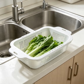JHyouerji Expandable Colander Basket,13x8x4Inch White Space Saving Foldable Fruit Vegetable Washing Basket for Kitchen Food Prep