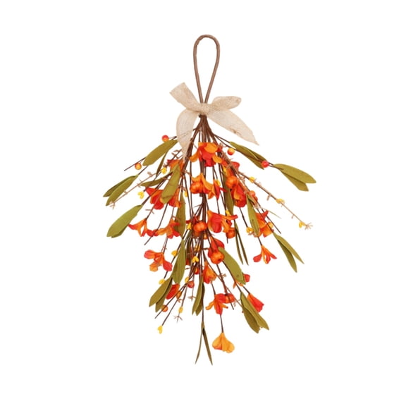 JHyouerji Fall Pumpkin Floral Teardrop Swag Wreath 16×9 Inch Artificial Autumn Door Hanging with Bow for Front Door Halloween Thanksgiving Harvest Holiday Gift