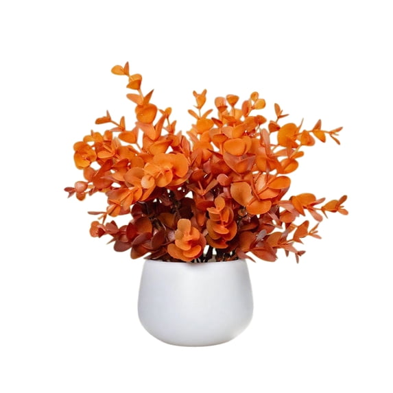 JHyouerji Faux Mini Potted Eucalyptus Plant 11 x 10 Inches Realistic Greenery with White Ceramic Pot Fade Resistant Tabletop Decor for Bedroom Office Shelf Bathroom