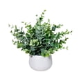 thumbnail image 1 of JHyouerji Faux Mini Potted Eucalyptus Plant 11 x 10 Inches Realistic Greenery with White Ceramic Pot Fade Resistant Tabletop Decor for Bedroom Office Shelf Bathroom, 1 of 6