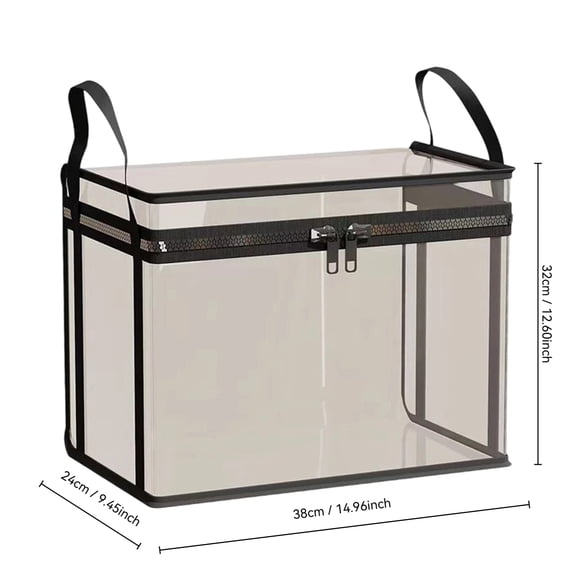 JHyouerji Foldable Transparent Storage Box with Zipper and Reinforced Handles,Black Waterproof Space Saving Organizer for Clothes Blanket Linen,2 Sizes Available