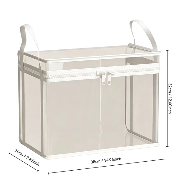 JHyouerji Foldable Transparent Storage Box with Zipper and Reinforced Handles,White Waterproof Space Saving Organizer for Clothes Blanket Linen,2 Sizes Available