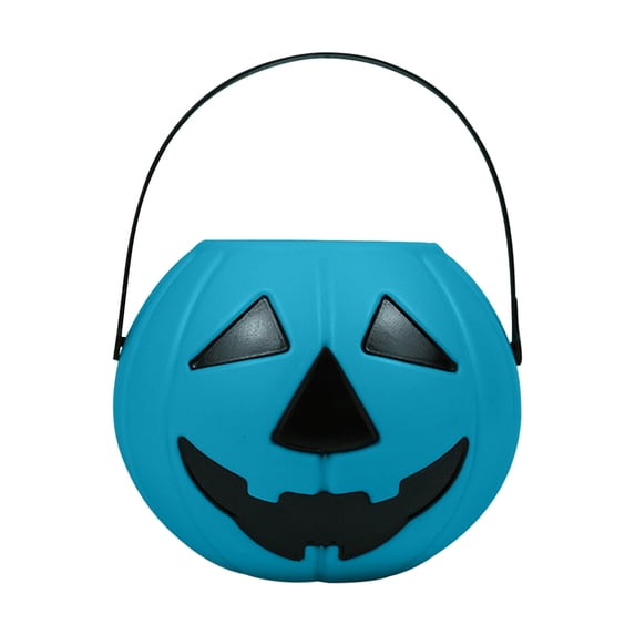 JHyouerji Halloween Portable Handle Blue Plastic Pumpkin Candy Bucket 7x8 Inch Drop Resistant for Front Yard Party Indoor Storage