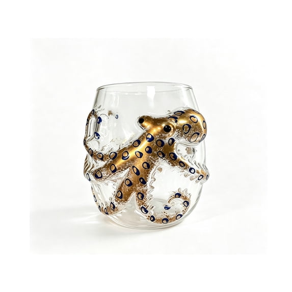 JHyouerji Hand Painted Drinking Glass 4×4×4Inch Thick Clear Tumbler Wine Cocktail Water Cup Home Bar Decor
