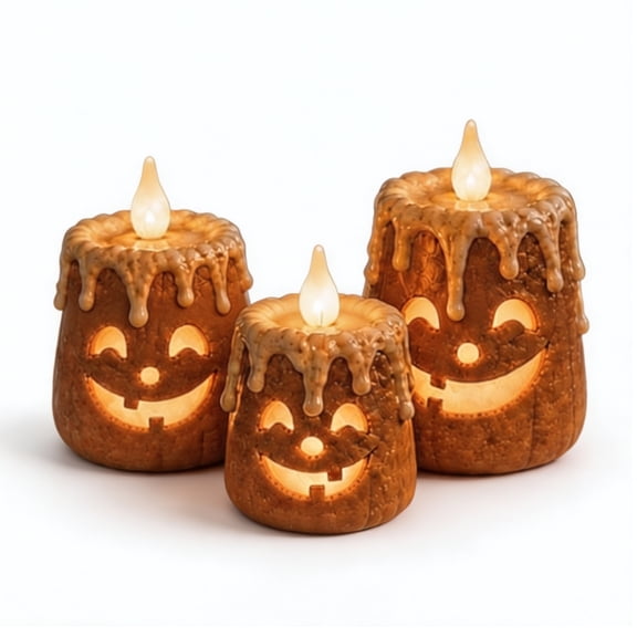 JHyouerji LED Electronic Candle,Plastic Smiling Pumpkin LED Electronic Candle 654 Inch Safe Flameless Mantel Table Halloween Party Decor