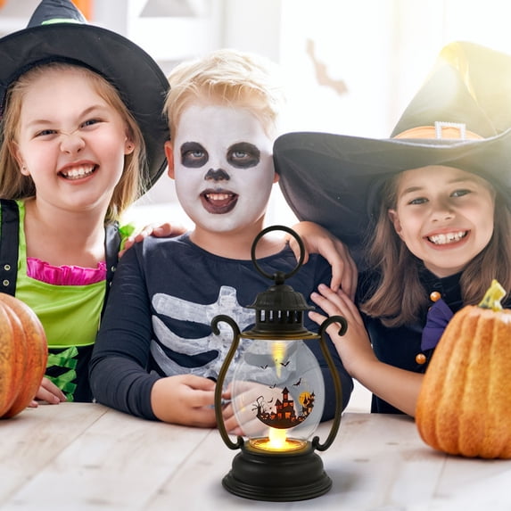 JHyouerji LED Lantern,Retro Portable Halloween LED Lantern with Handle,3 Light Mode Castle Bat Pumpkin Pattern Wall Table Decor
