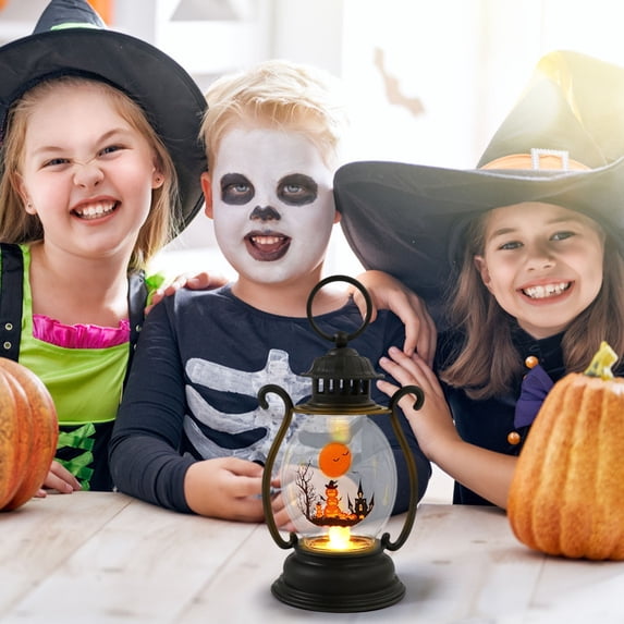 JHyouerji LED Lantern,Retro Portable Halloween LED Lantern with Handle,3 Light Mode Castle Bat Pumpkin Pattern Wall Table Decor