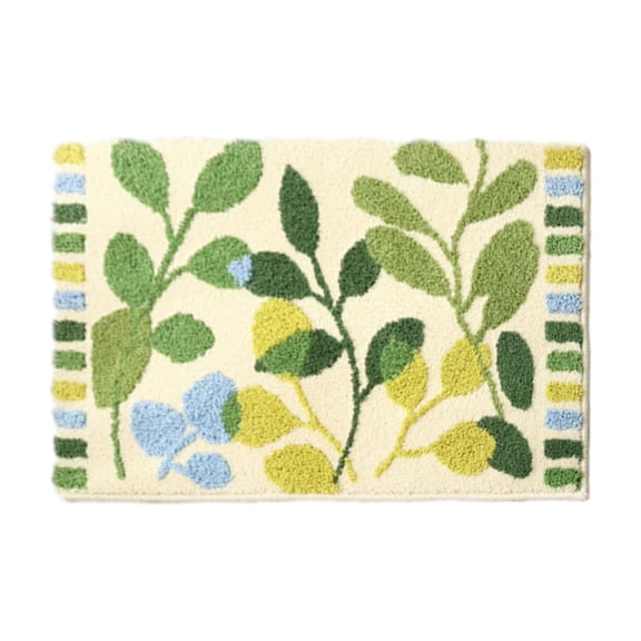 JHyouerji Leaf Pattern Floor Mat,Soft Fluffy Polyester Rug,Absorbent Non Slip Rubber Back Mat for Bathroom Entryway Bedroom Dorm