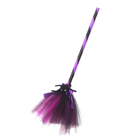 JHyouerji Lightweight Foldable Witch Broom Prop Ribbon Decor Purple Plastic Handle Halloween Cosplay Costume Accessory for Carnival Stage Themed Party Photo Booth Decor