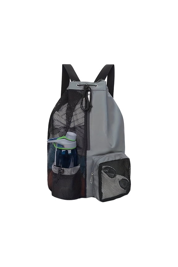Mesh Beach Backpack with Wet Pocket Gray Drawstring Pool Bag Waterproof Swimming Bag Gym Backpack for Men Women