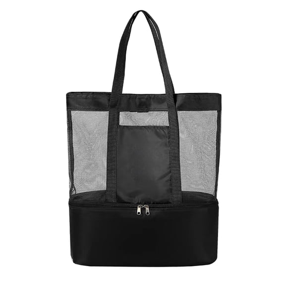 JHyouerji Mesh Beach Bag,Large Beach Tote with Zipper Pocket,Black Pool Bag for Family Travel Vacation Cruise Essentials