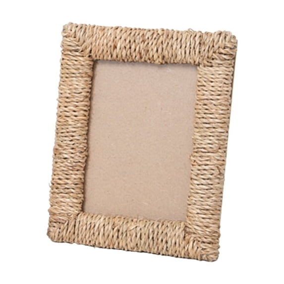 JHyouerji Natural Seagrass Woven Wood Photo Frame,Desktop Easel Display Frame 3.5x5 Inch Khaki Home Living Room Bedroom Wall Decor Gift