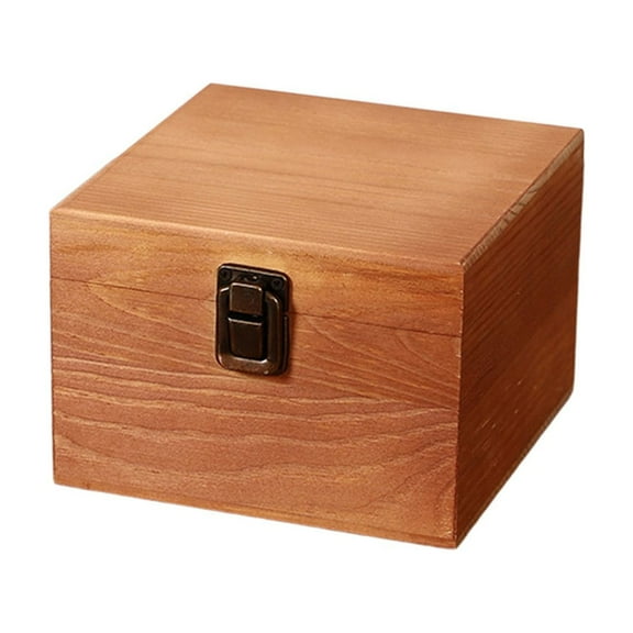 JHyouerji Natural Wood Flip Top Storage Box 5x5x4 Inch,9x9x4 Inch Latch Closure Small Sundry Stationery Jewelry Organizer for Home Office Decor