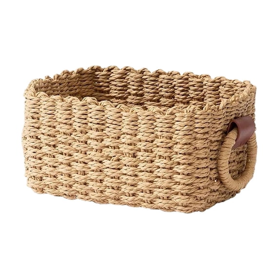 JHyouerji Paper Rope Woven Storage Bin 10 x 8 x 6Inches with Carry Handles Breathable Lightweight Portable Countertop Organizer for Bathroom Kitchen Desk Closet Decor