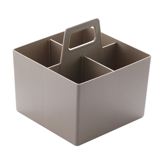 JHyouerji Plastic Desk Storage Caddy,Built In Carry Handle Brown Multi Compartment Organizer 9x6x6 Inch for Office Stationery Cosmetic Classroom