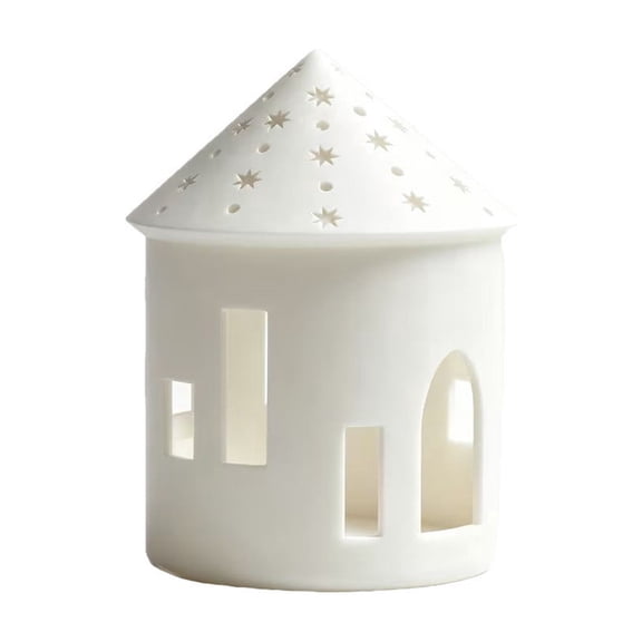 JHyouerji Plastic Tealight Holder,White Hollow Star Cutout Tabletop Ornament for Fireplace Mantel Holiday Housewarming Gift