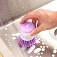 thumbnail image 1 of JHyouerji Press Liquid Dispensing Dish Brush Non Scratch Stiff Bristles Multipurpose Purple Cleaning Brush for Kitchen Sink Cookware Bathtub, 1 of 4