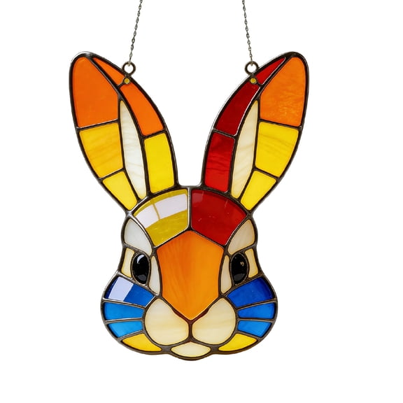 JHyouerji Rabbit Stained Glass Style Ornament,Acrylic Window Hanging Suncatcher Decoration, Colorful Bunny Decor for Christmas Tree Easter Garden Home