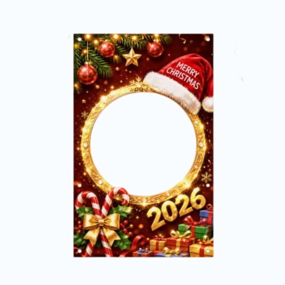 JHyouerji Round Christmas Photography Backdrop,47x30 in Hollow Polyester Photo Background Prop for Holiday Party Portrait Studio Winter Decor