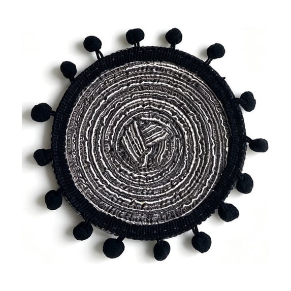 JHyouerji Round Woven Polyester Placemat 5in Black Heat Resistant Table Coaster for Hotel Restaurant Dining Table Decor Hot Pot Protection Pad