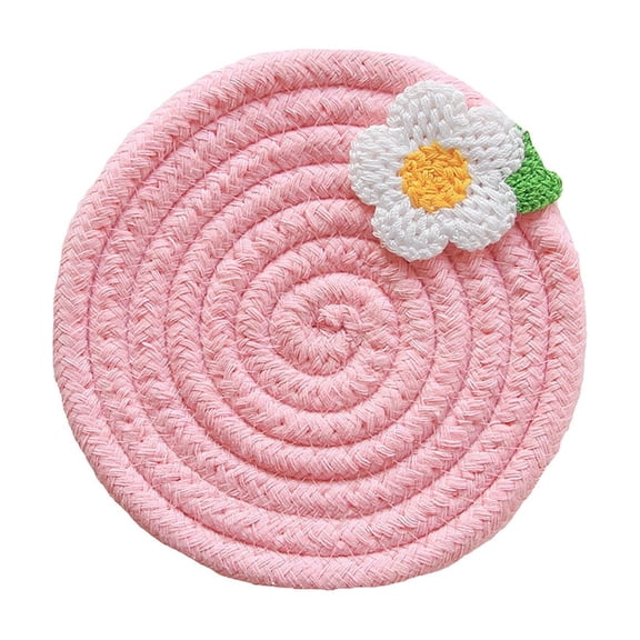 JHyouerji Round Woven Rope Coasters 5 Inch,Pink Heat Absorbent Water Resistant Boho Drink Mats Washable for Coffee Table Kitchen Home Decor