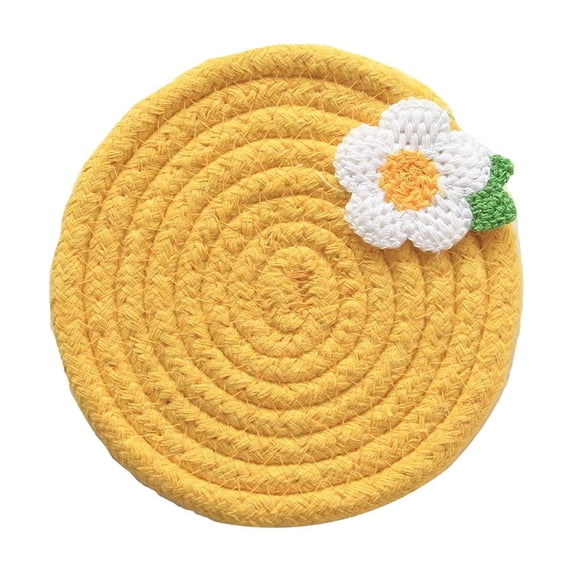 JHyouerji Round Woven Rope Coasters 5 Inch,Yellow Heat Absorbent Water Resistant Boho Drink Mats Washable for Coffee Table Kitchen Home Decor
